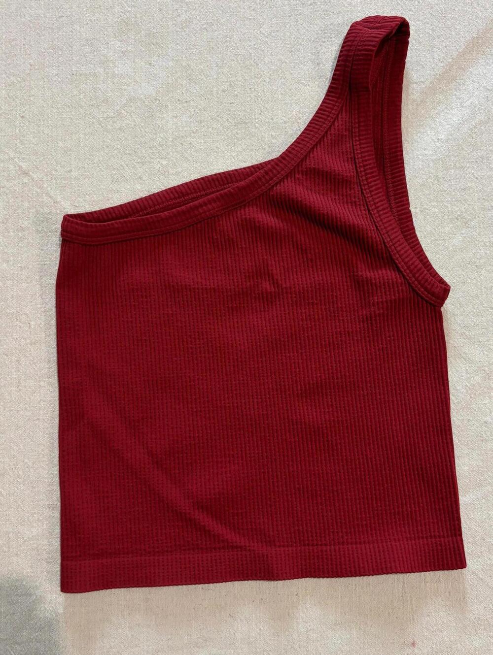 Nikibiki Red Ribbed One Shoulder Tank - Picture 4 of 5